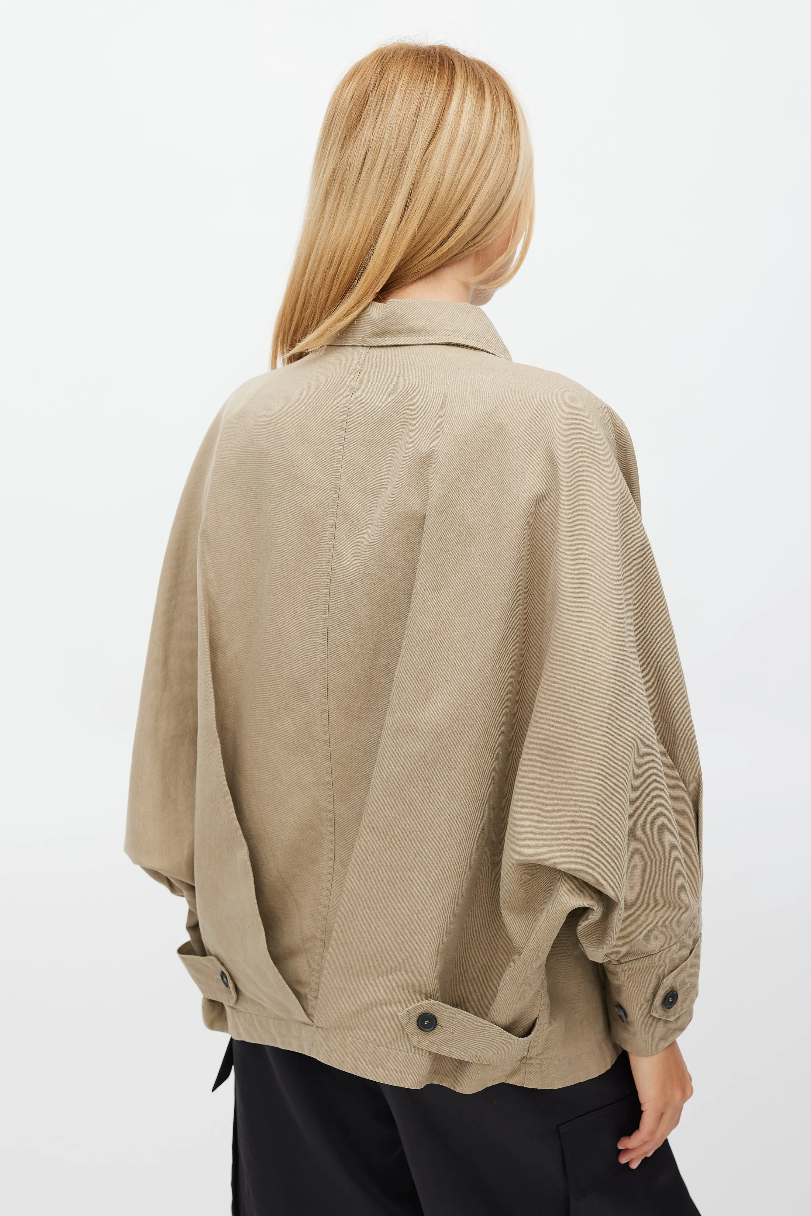 Khaki Brown Cotton Oversized Cape Jacket