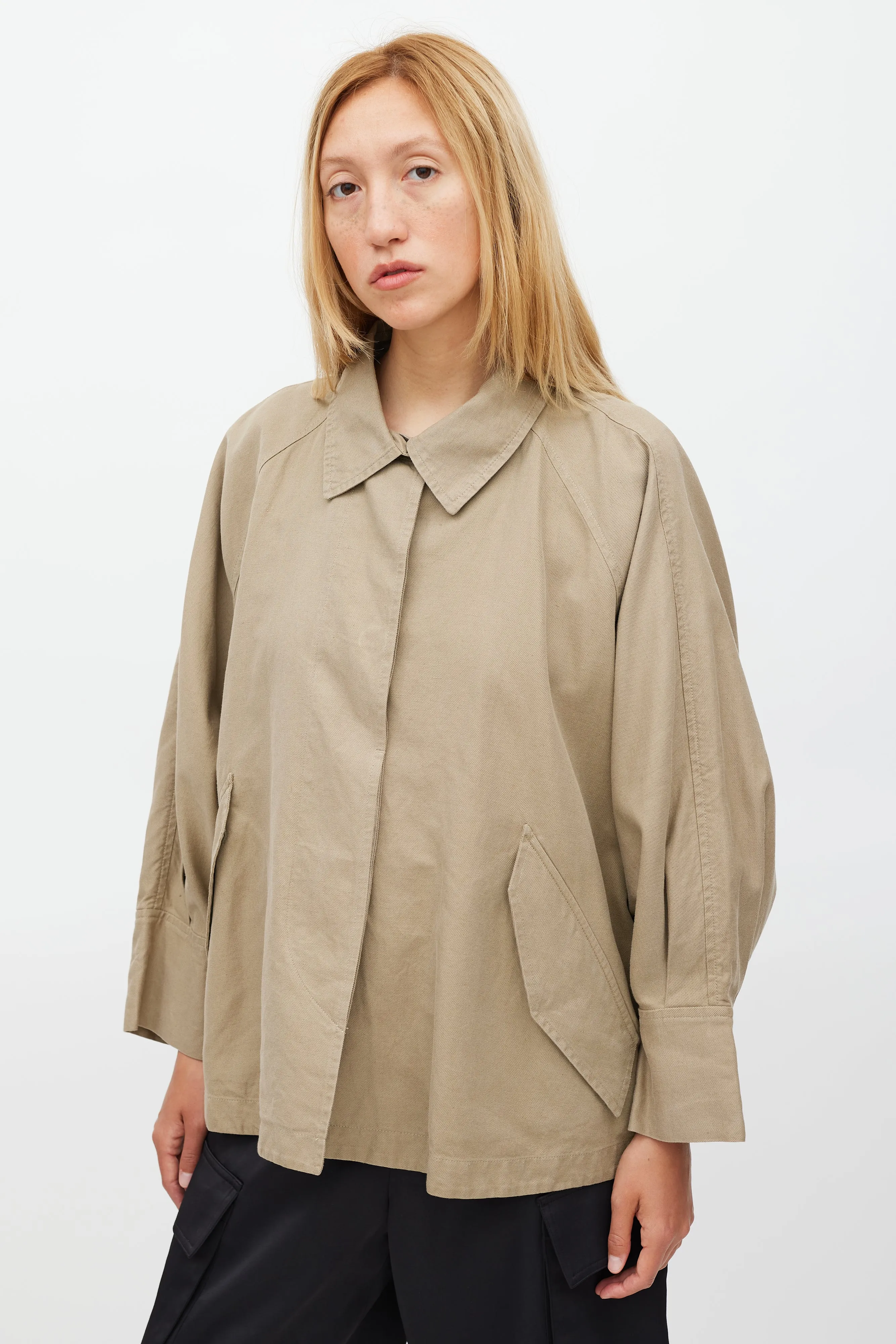 Khaki Brown Cotton Oversized Cape Jacket