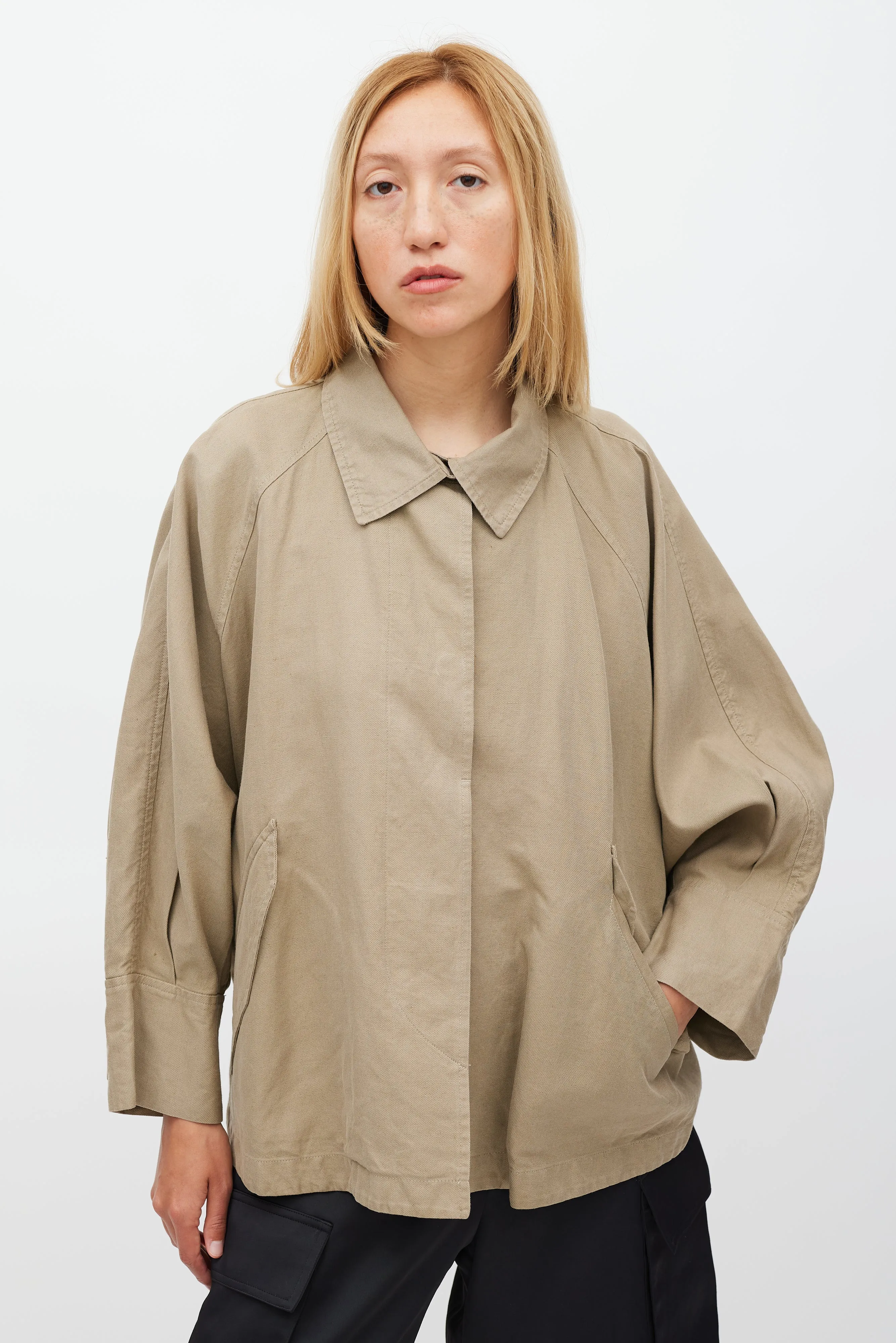 Khaki Brown Cotton Oversized Cape Jacket