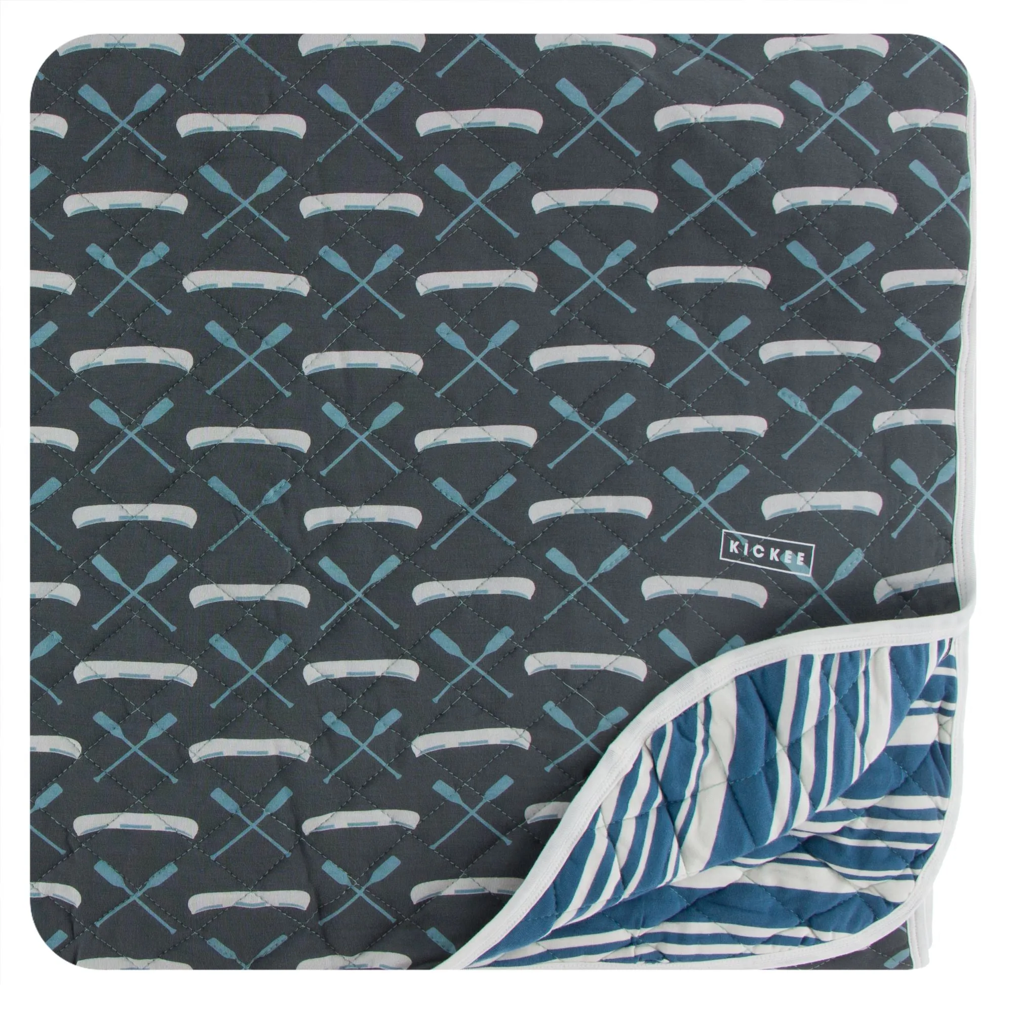 KicKee Pants Stone Paddles and Canoe / Fishing Stripe Quilted Throw Blanket