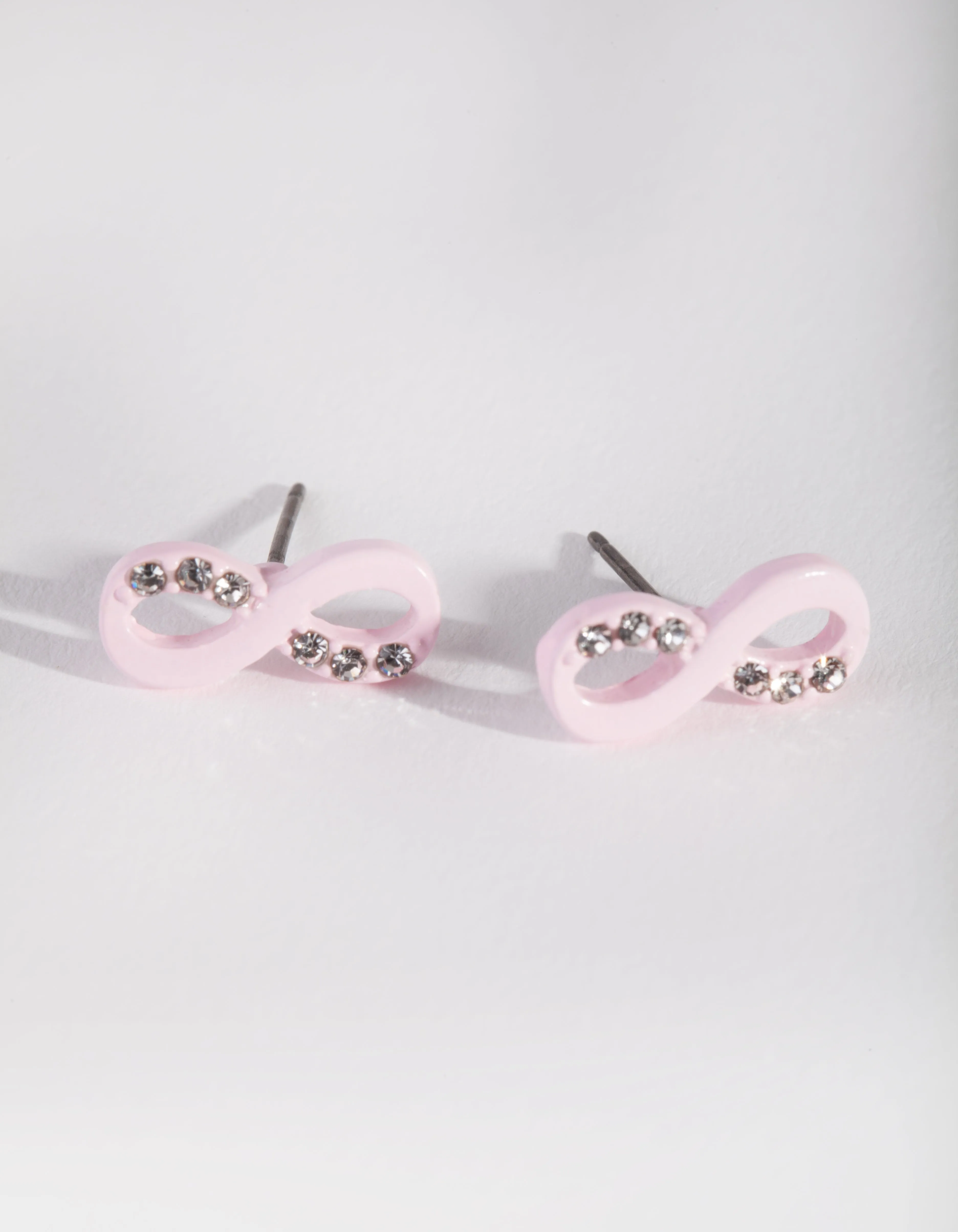 Kids Pink Diamante Infinity Stud Earrings