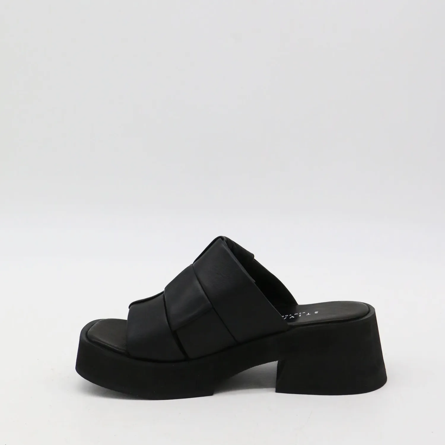 Lalaland platform slide sandals in black leather womens shoe