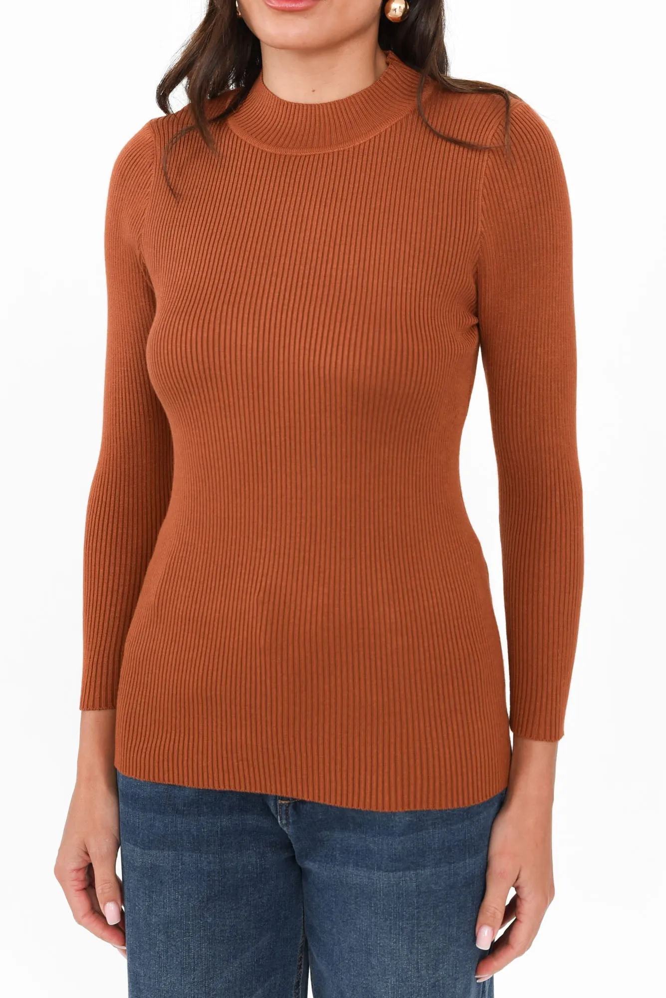 Laurina Tan Cotton Blend Ribbed Top