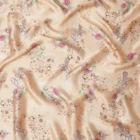 Light Peach synthetic organza fabric with multicolor print in floral design-D16744