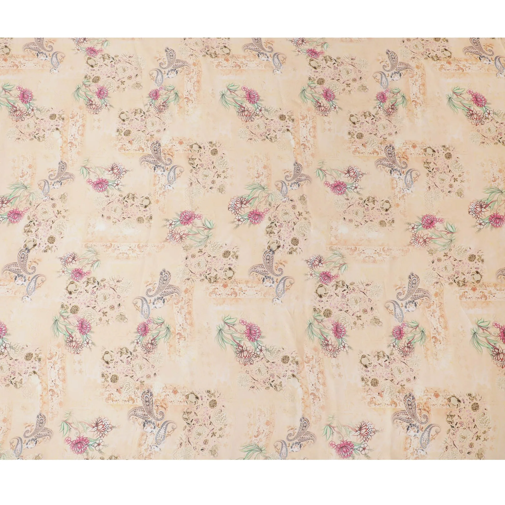 Light Peach synthetic organza fabric with multicolor print in floral design-D16744