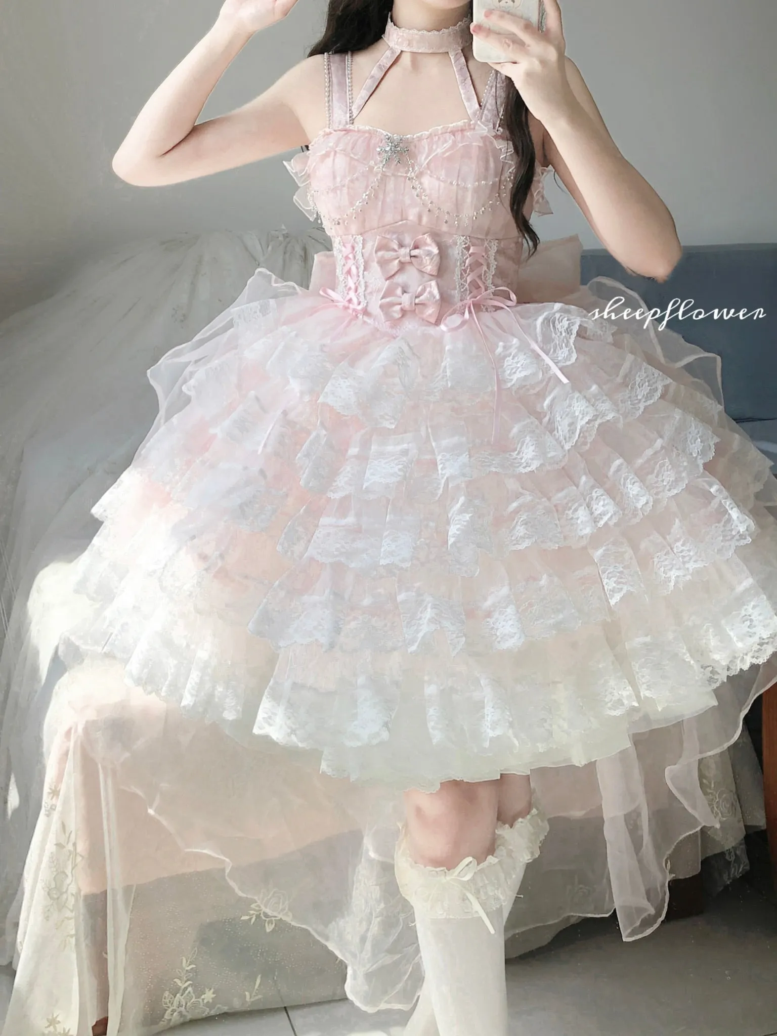 Lolita White Pink Layered Cake Skirt Cute And Sweet