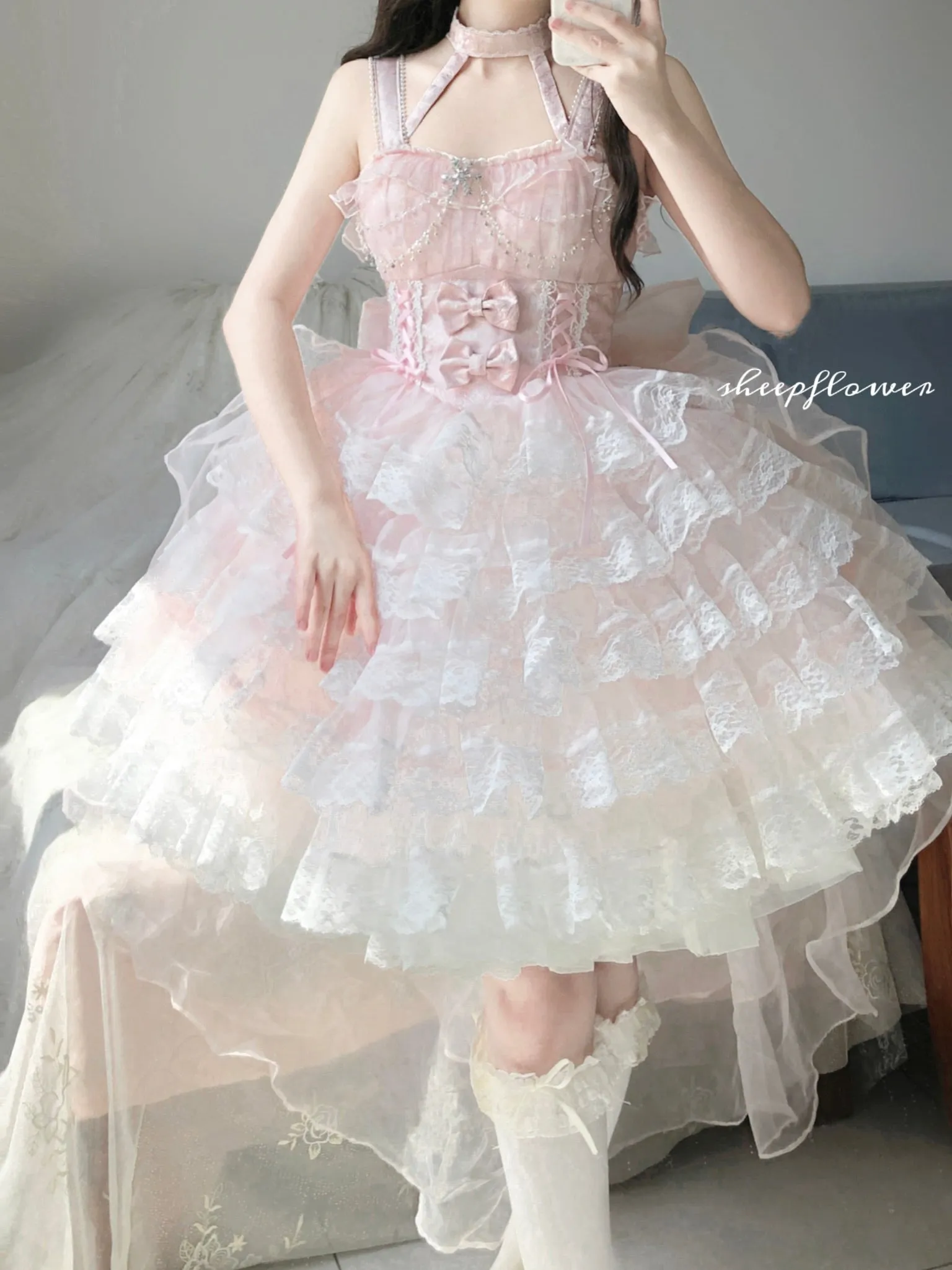 Lolita White Pink Layered Cake Skirt Cute And Sweet