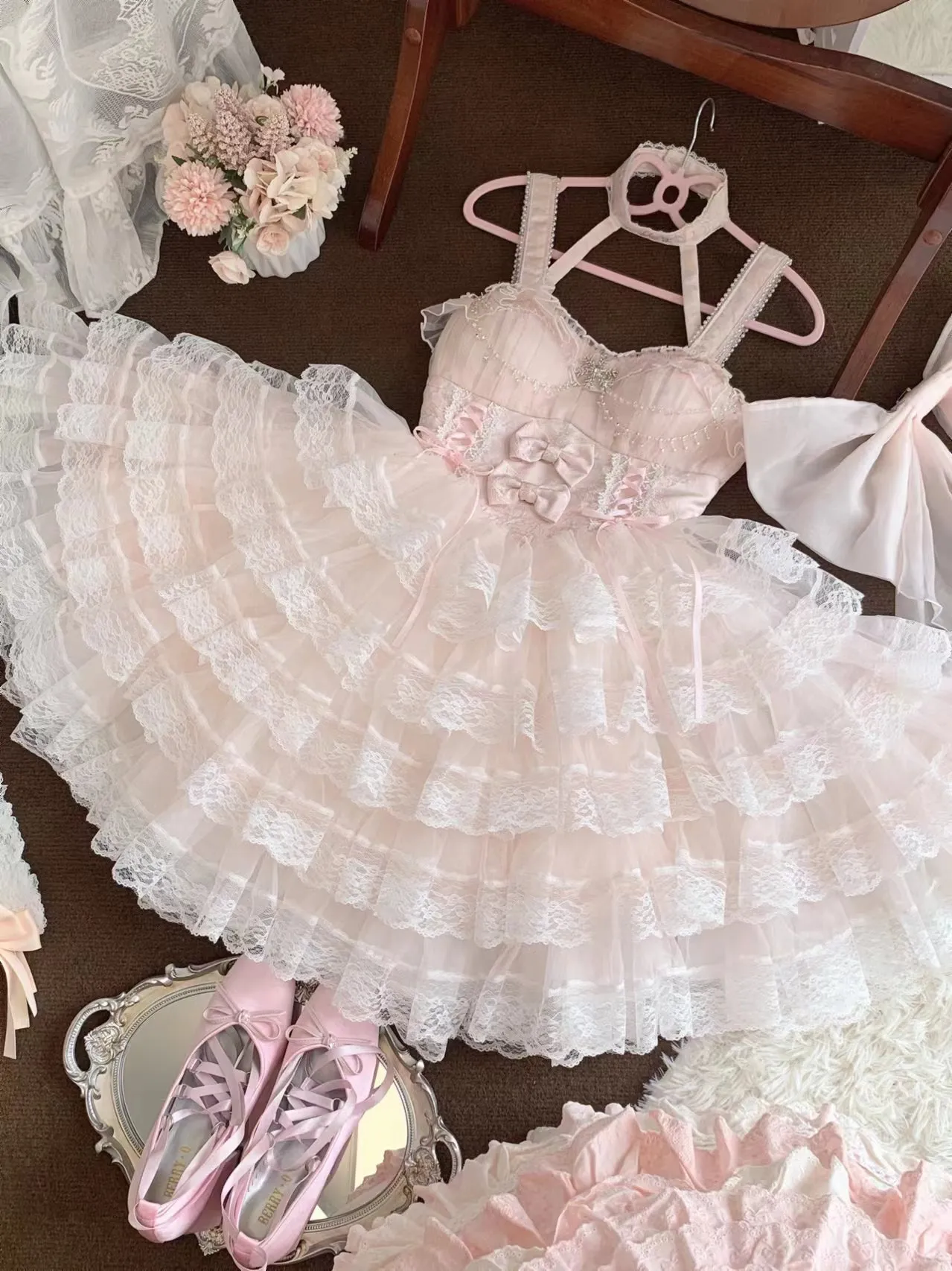 Lolita White Pink Layered Cake Skirt Cute And Sweet