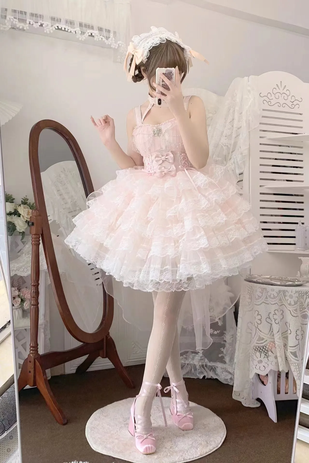 Lolita White Pink Layered Cake Skirt Cute And Sweet