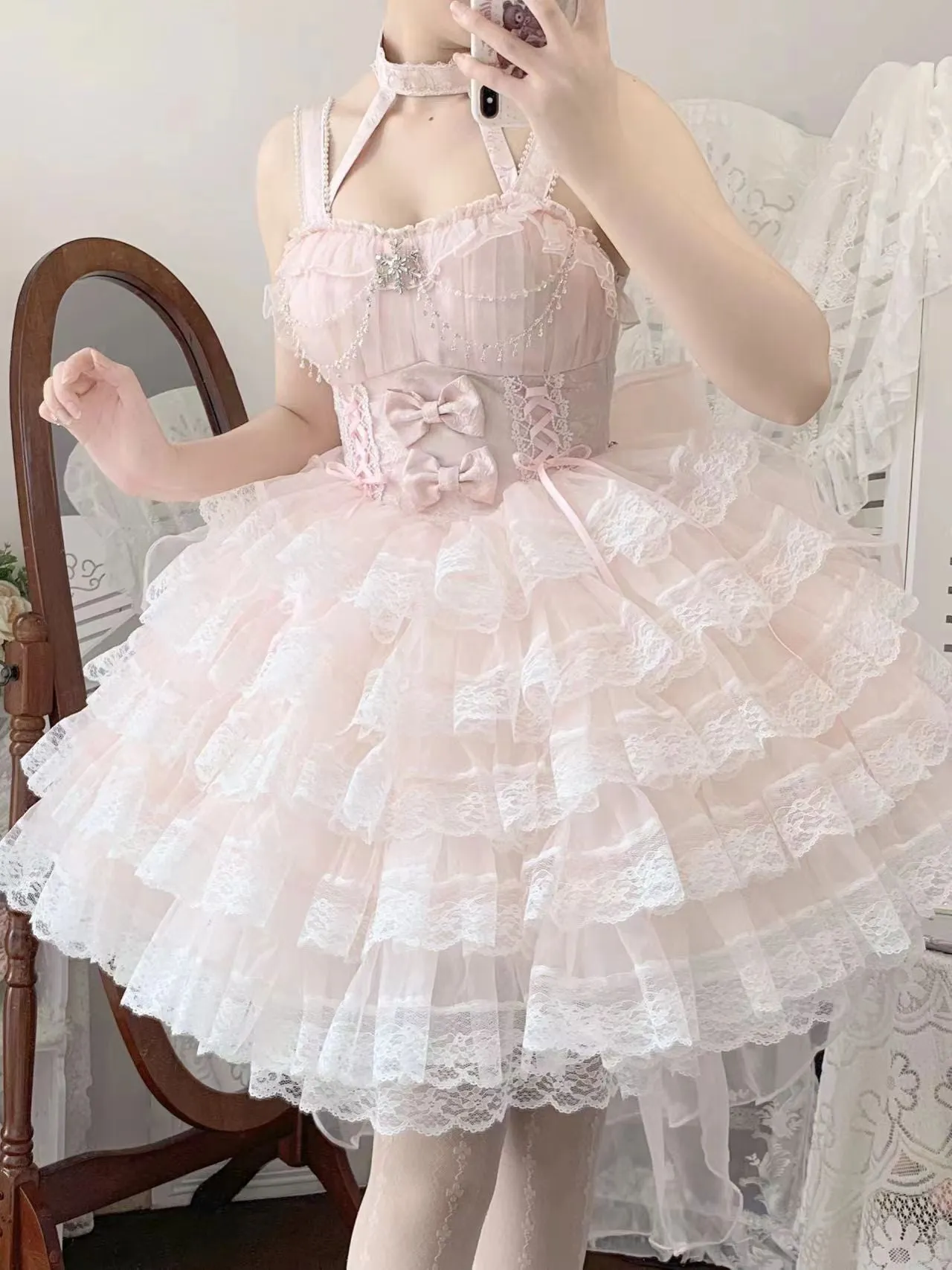 Lolita White Pink Layered Cake Skirt Cute And Sweet