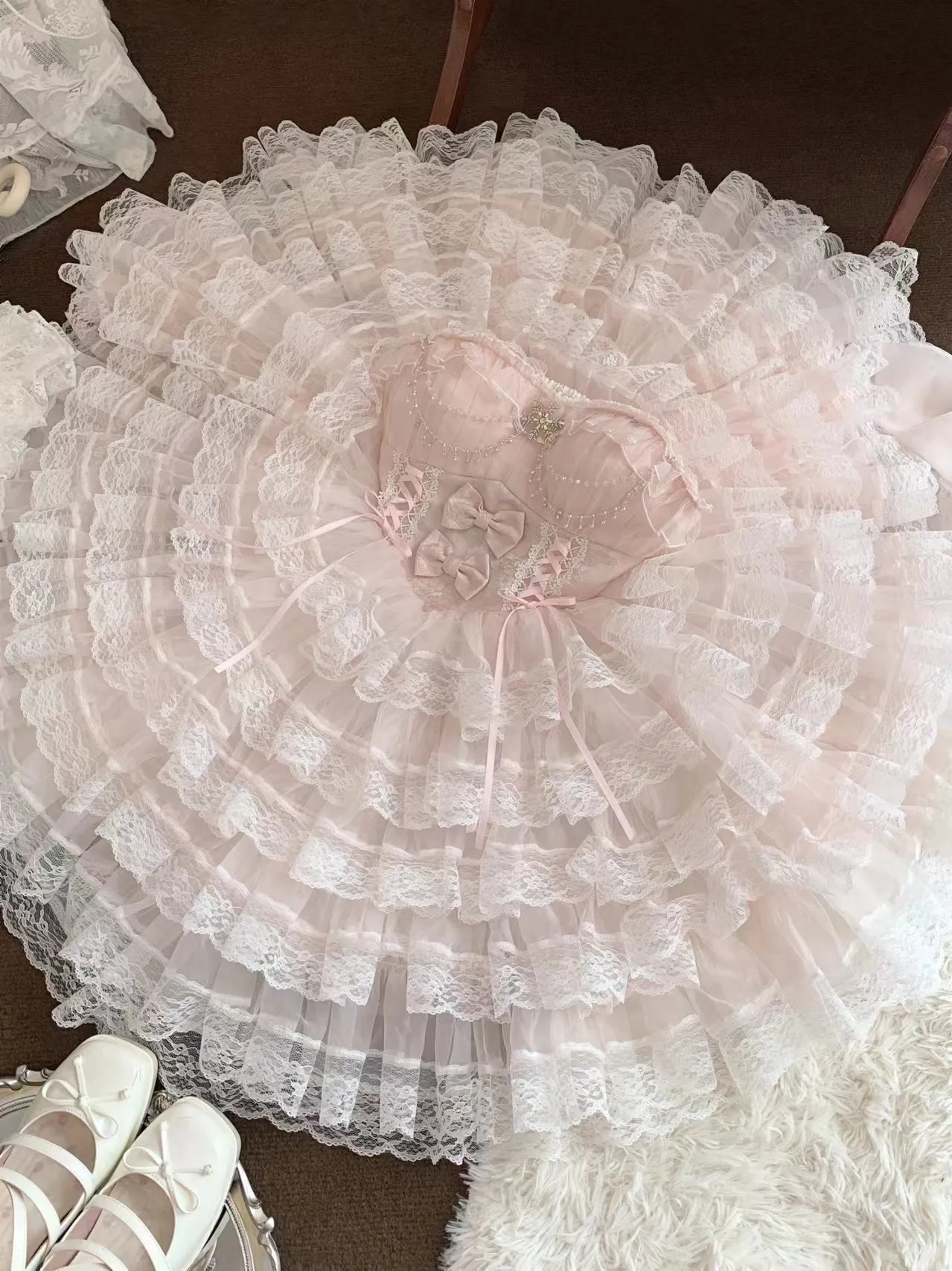 Lolita White Pink Layered Cake Skirt Cute And Sweet