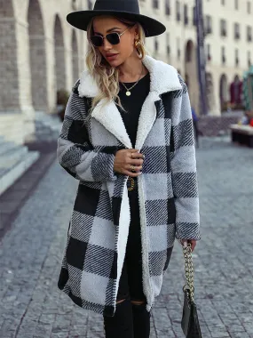 Long Sleeve Lapel Plaid Cardigan Double Face Casual Coat