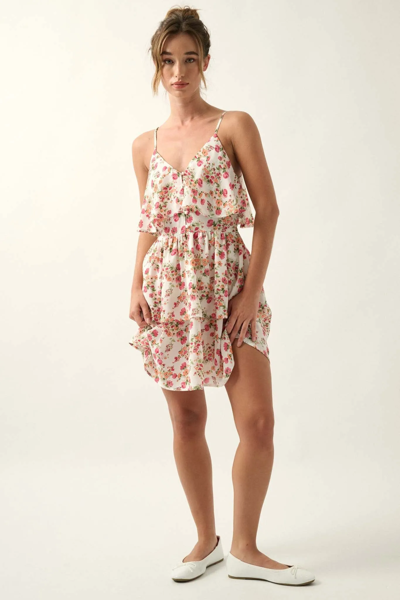 Love Me Lots Floral Tiered Flounce Mini Dress