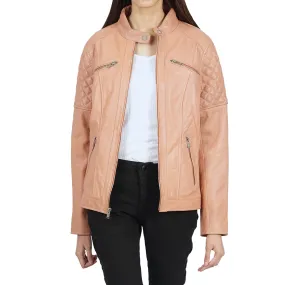 Malinda Baby Pink Biker Leather Jacket