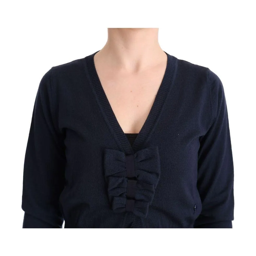 MARGHI LO' Elegant Blue Wool Cardigan Sweater