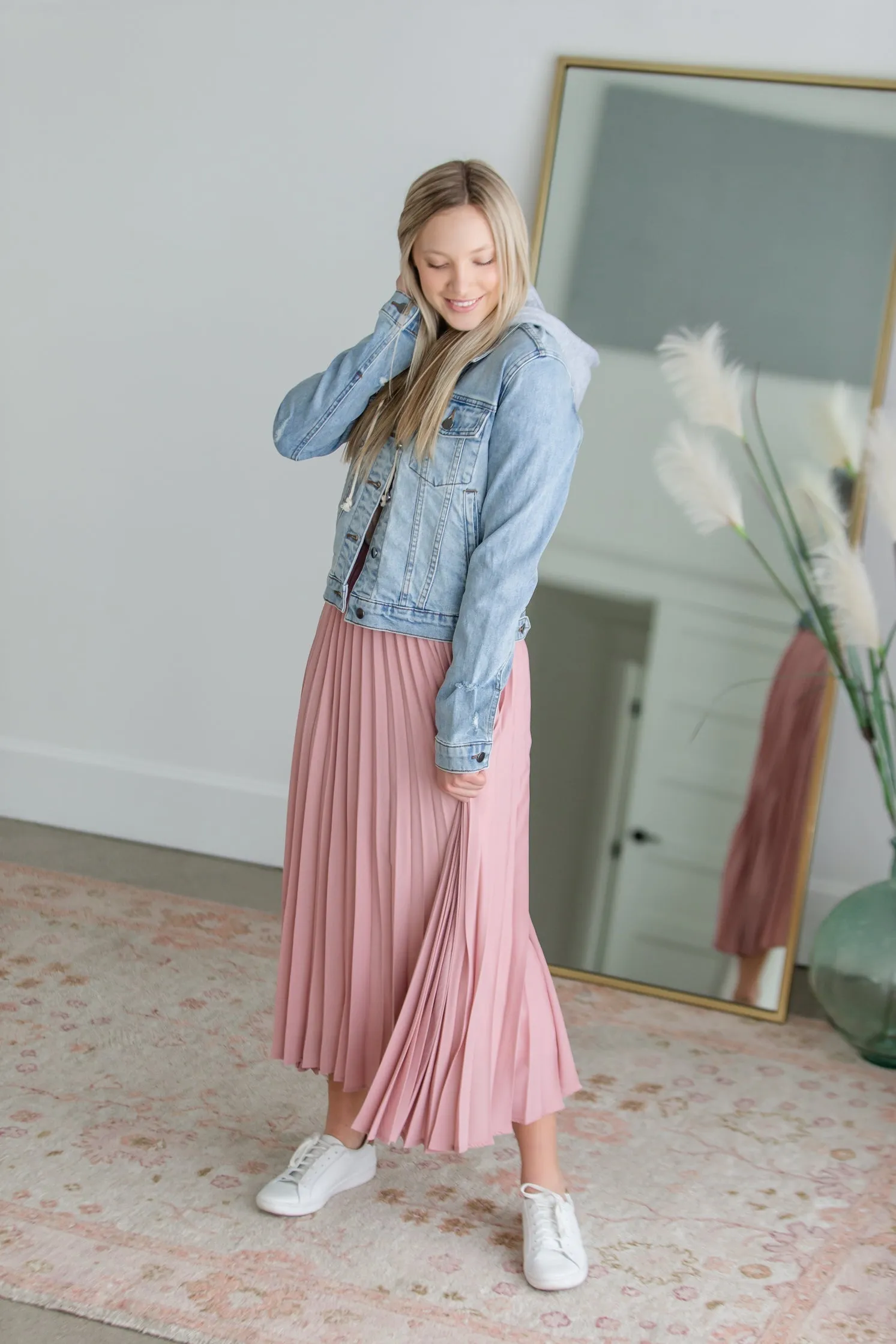 Mauve Pleated Midi Skirt - FINAL SALE