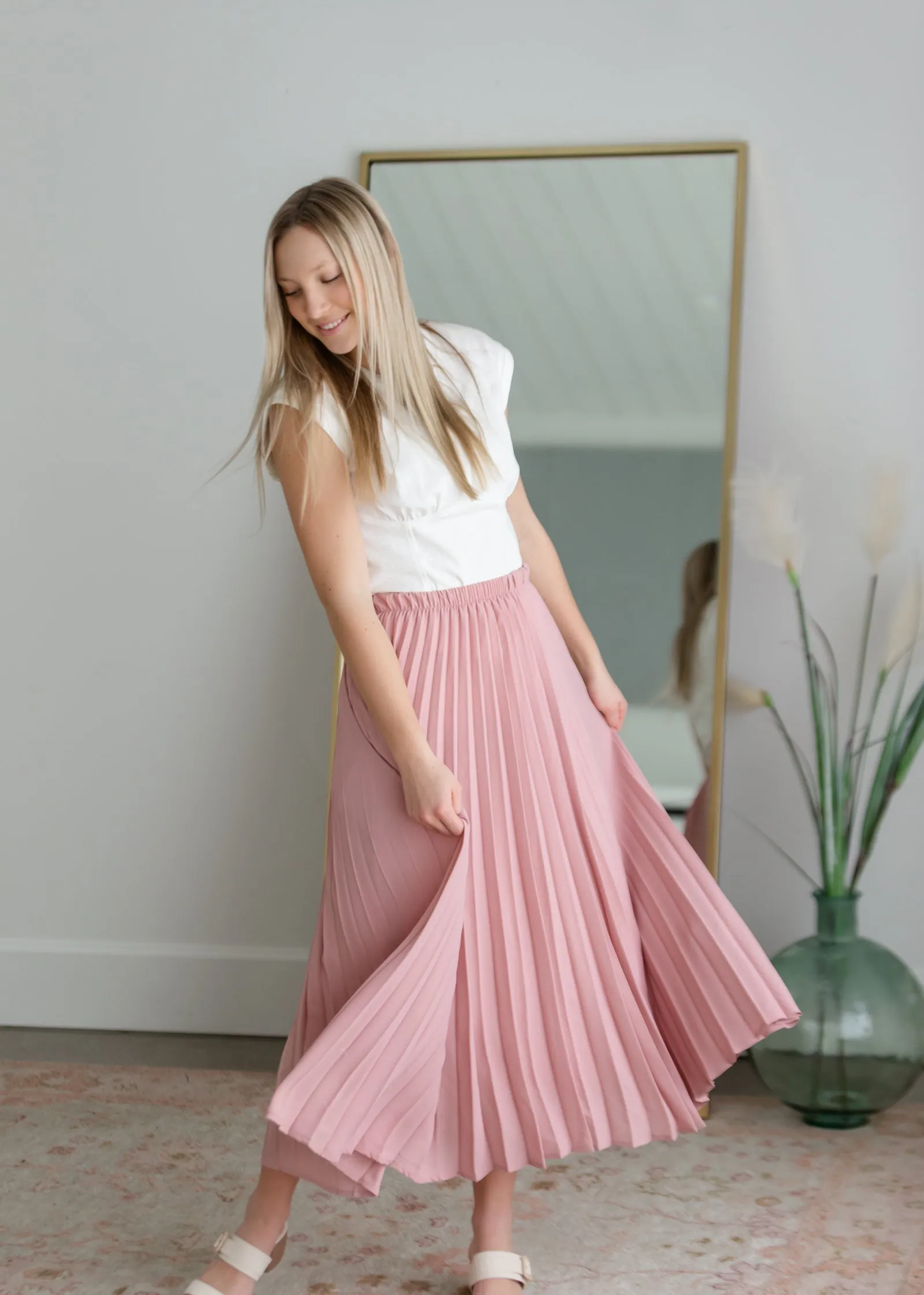 Mauve Pleated Midi Skirt - FINAL SALE