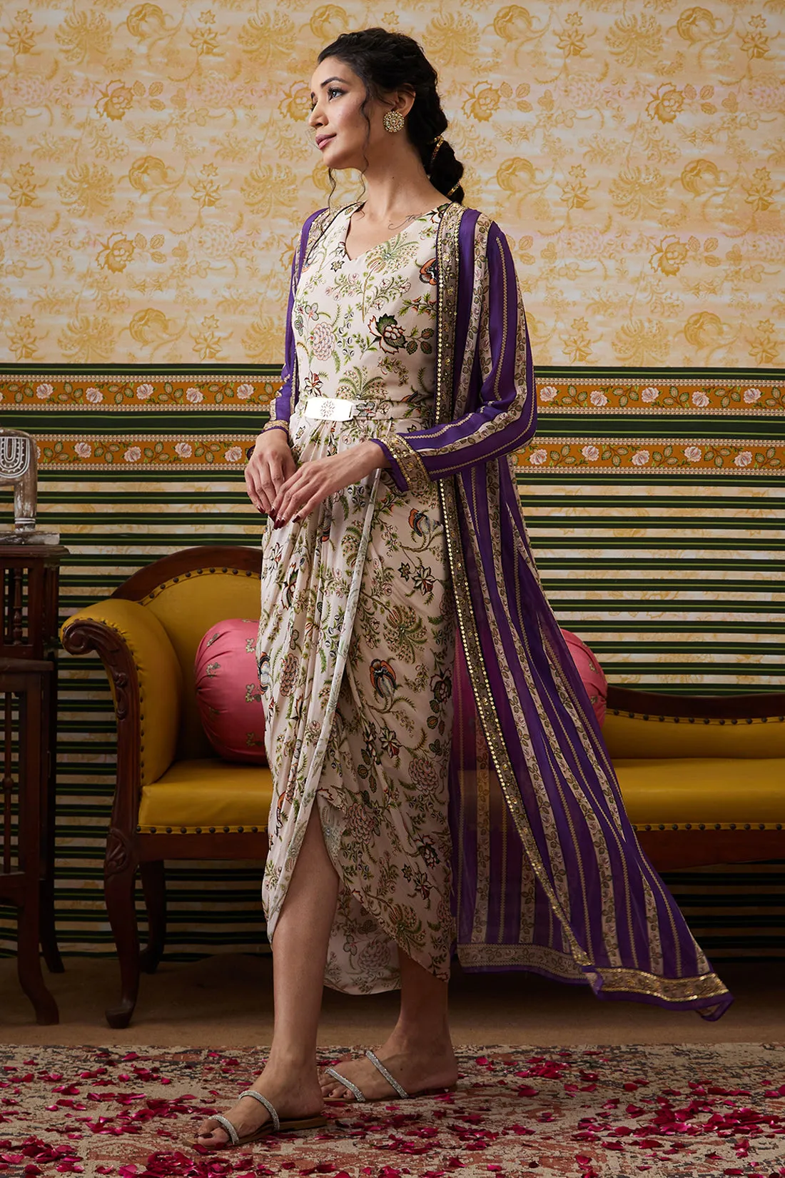 Mehr Drape Dress With Printed Jacket