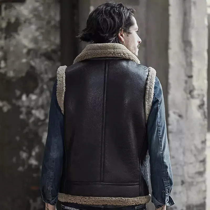 Men’s Dark Brown Leather Shearling Vest