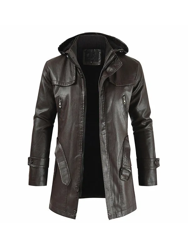 Men's PU Mid Length Coat