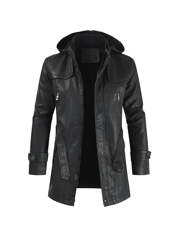 Men's PU Mid Length Coat