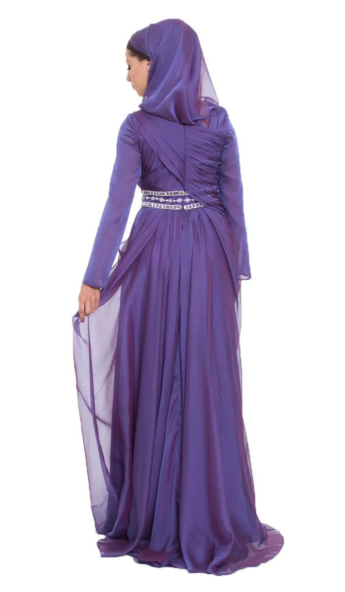 Michel Long Sleeve Silk Chiffon Modest Muslim Formal Evening Dress - Purple - FINAL SALE