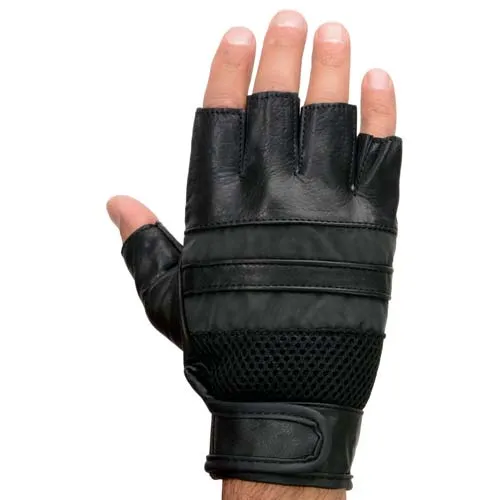 Milwaukee Leather MG7548 Men's Black Leather Mesh Gel Palm Fingerless