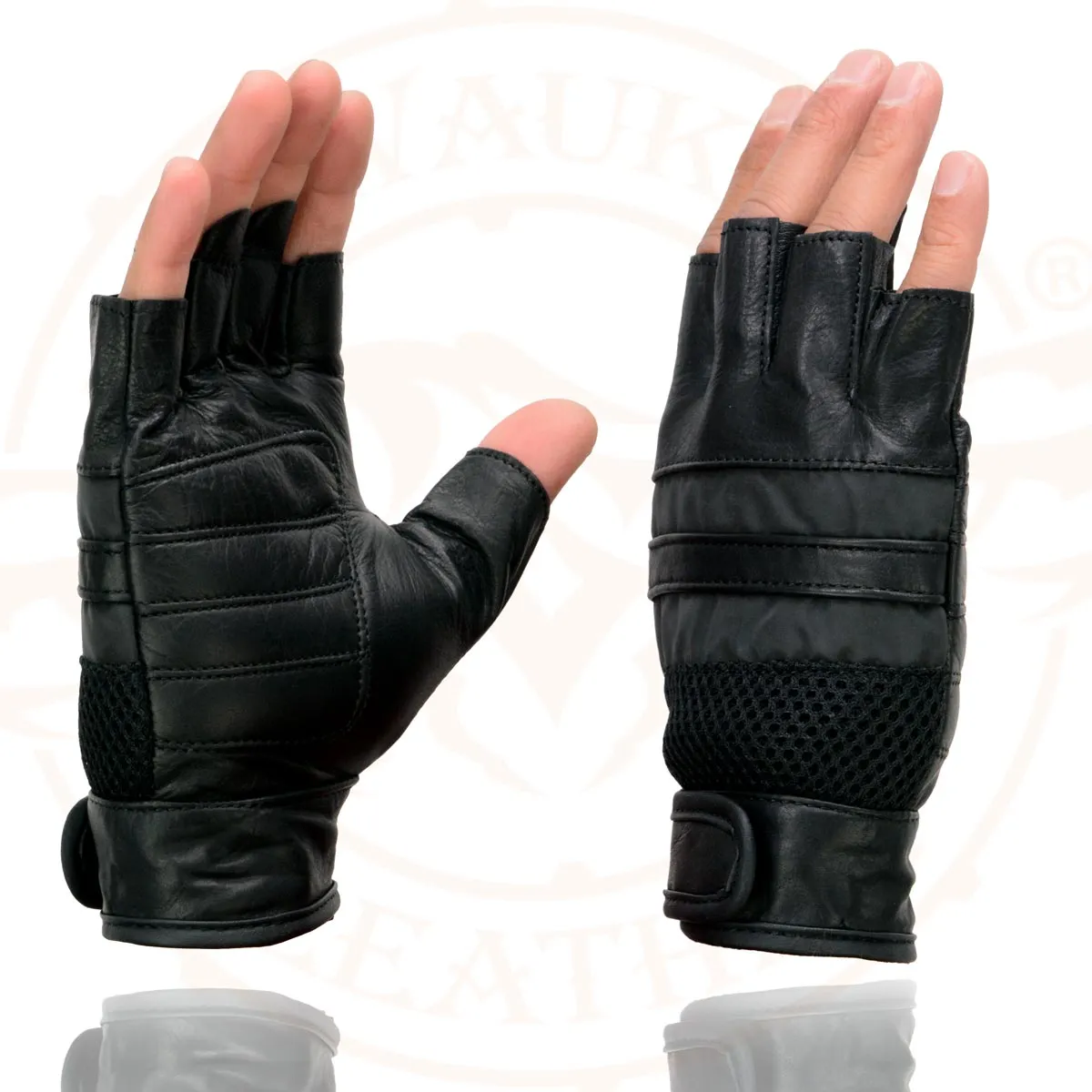 Milwaukee Leather MG7548 Men's Black Leather Mesh Gel Palm Fingerless