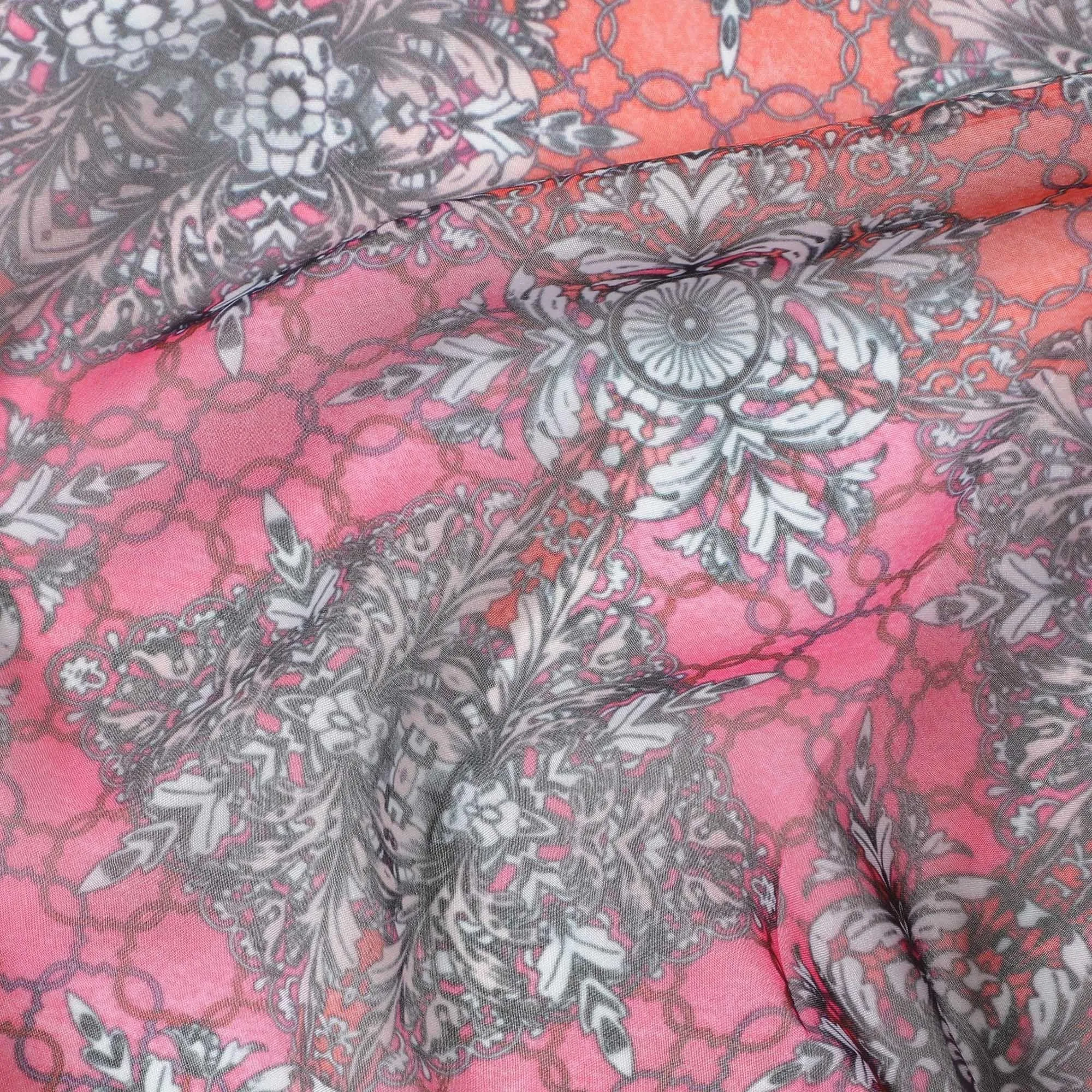 Multicolor printed synthetic chiffon fabric in floral design-D11015