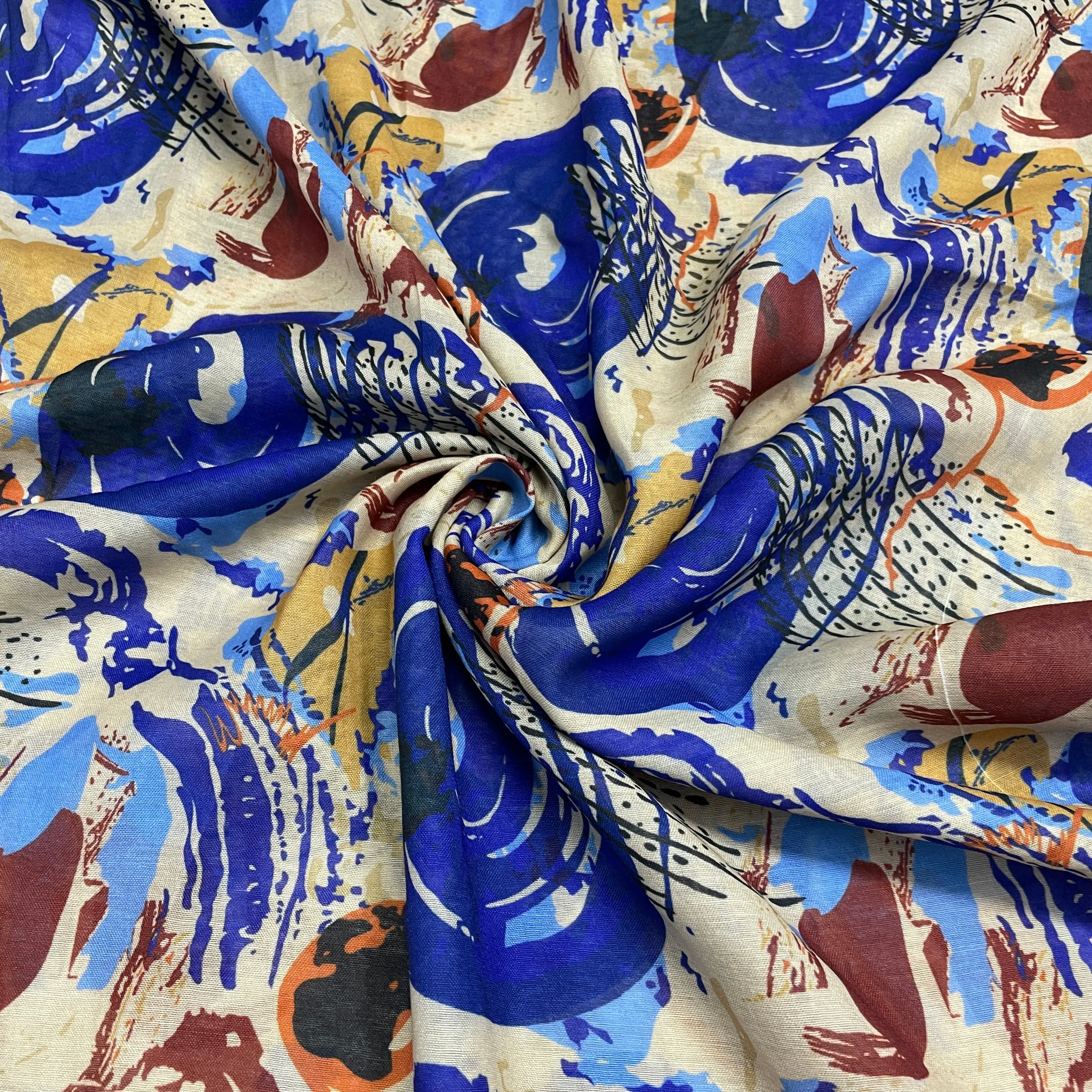 Multicolor Traditional Print Muslin Fabric