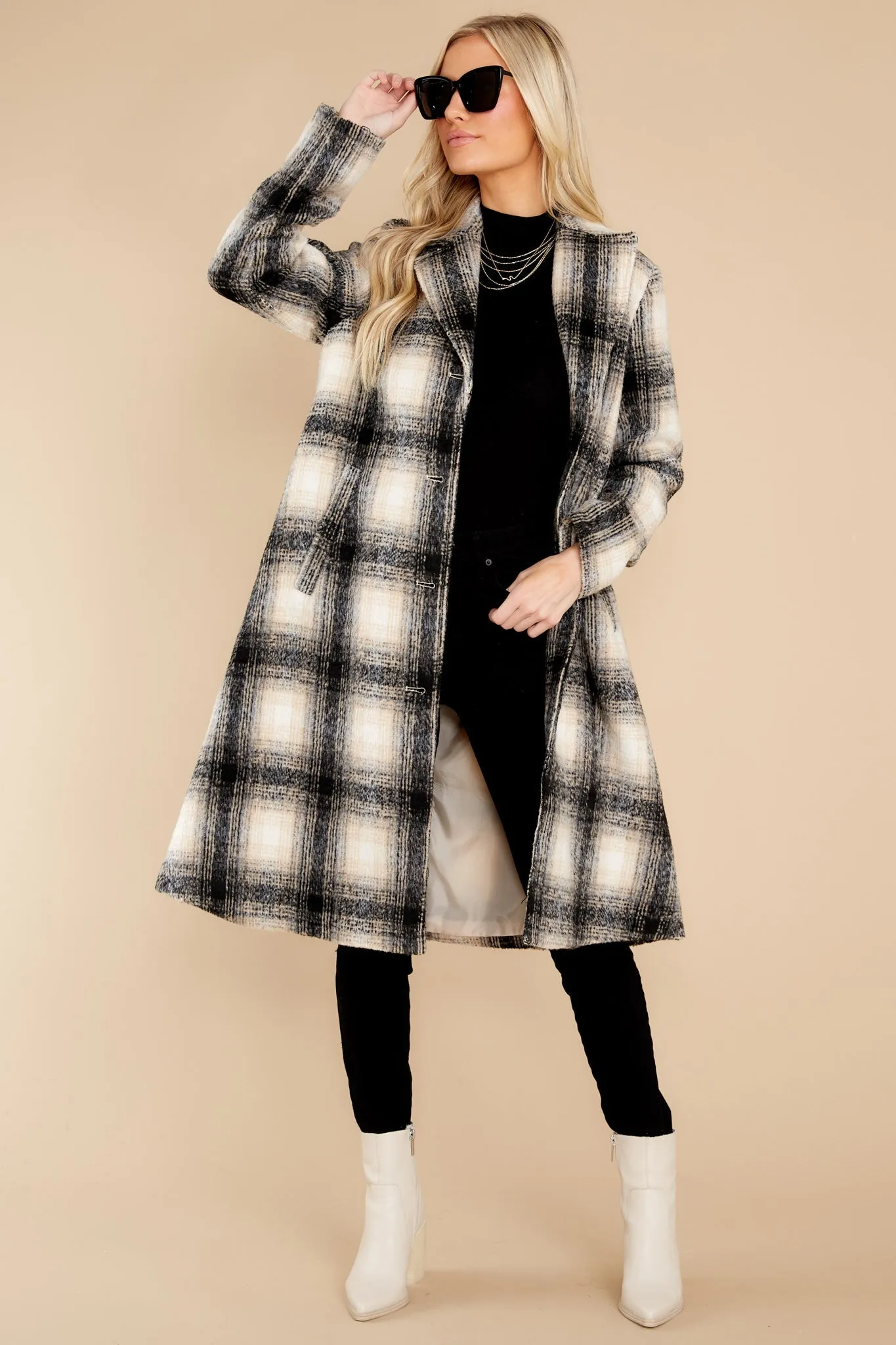 Never Too Cold Beige Plaid Coat