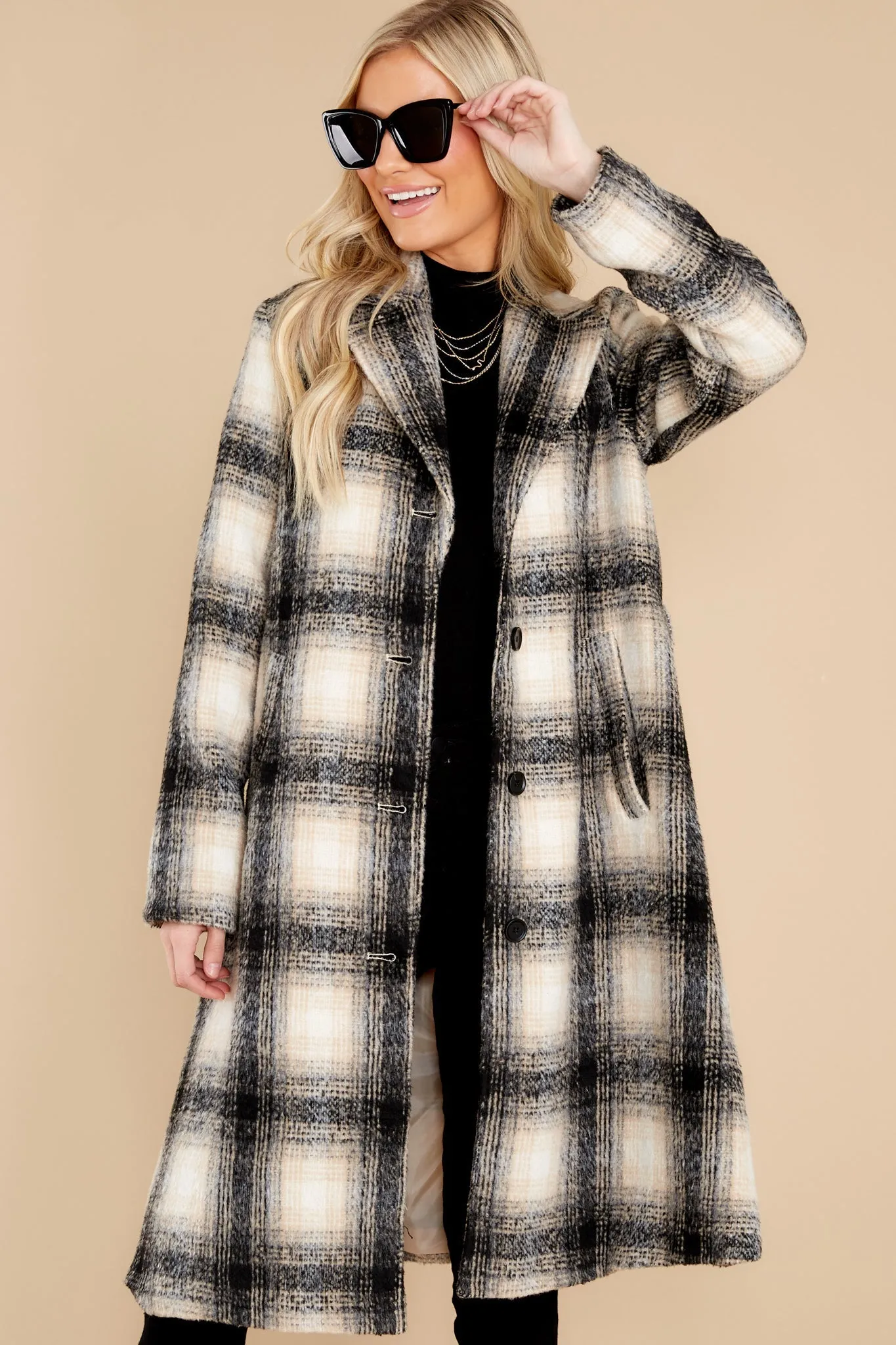 Never Too Cold Beige Plaid Coat