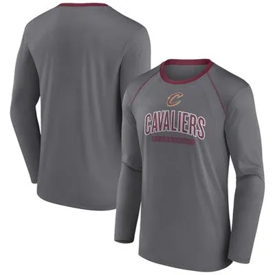 New - NBA Cleveland Cavaliers Men's Long Sleeve Gray Pick and Roll Poly Performance T-Shirt - L