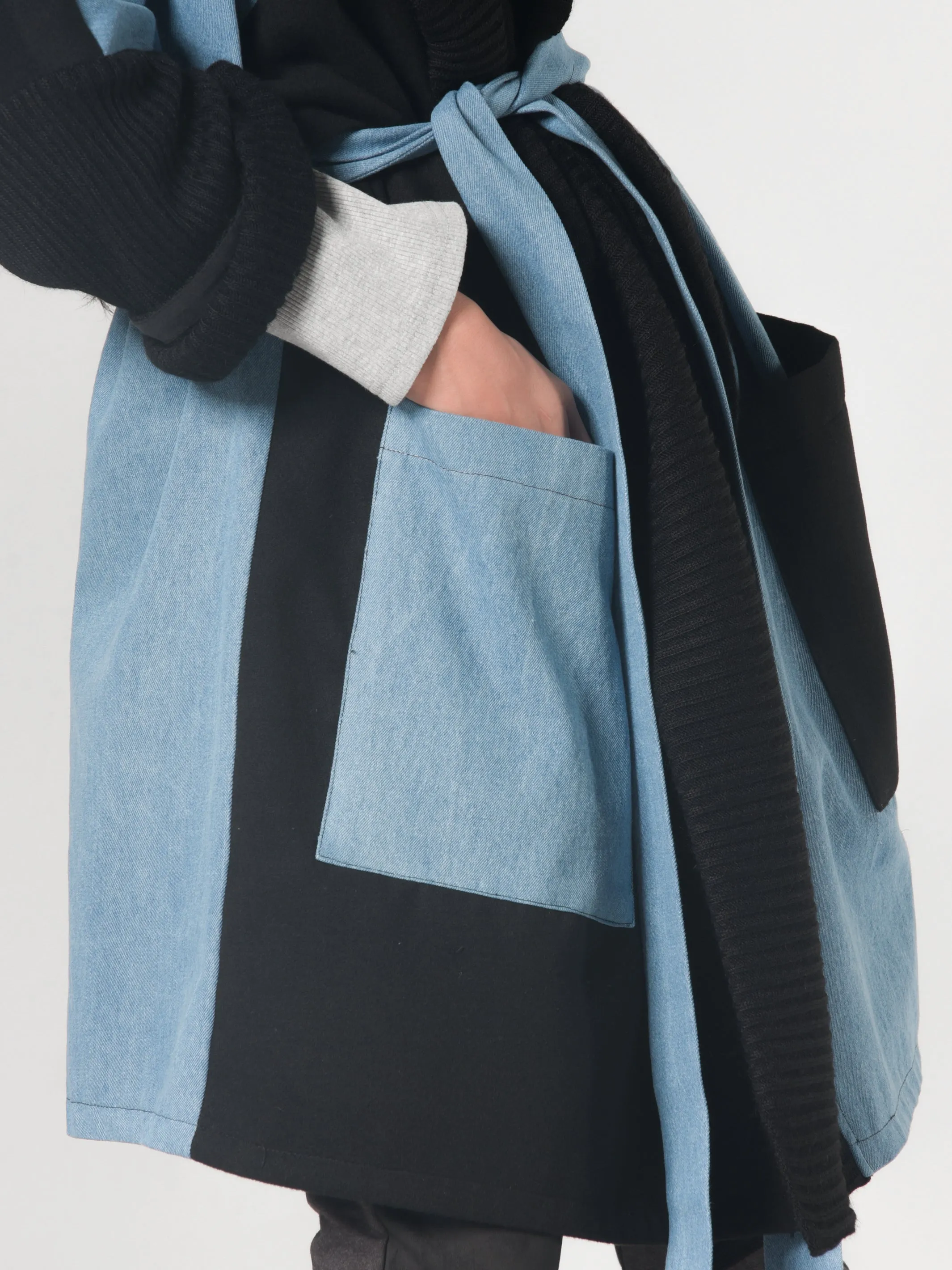 Oversize Black Cardigan With Denim Parts