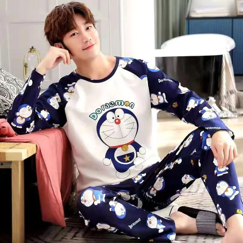 Pajamas Men's Long-sleeved Trousers Spring And Autumn Men's Pajamas Autumn And Winter Thin Plus Size Teenagers Home Wear Two-piece Set