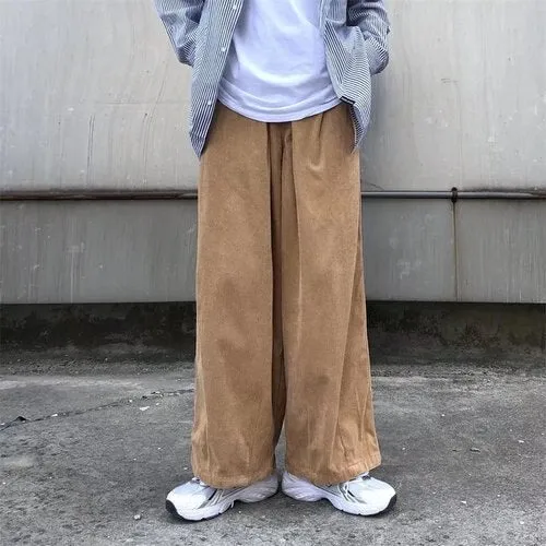 Pants Men Casual Retro Harajuku Ins Fashion New High Street Ulzzang Baggy All-match Corduroy Youngster College Unisex Pantalones