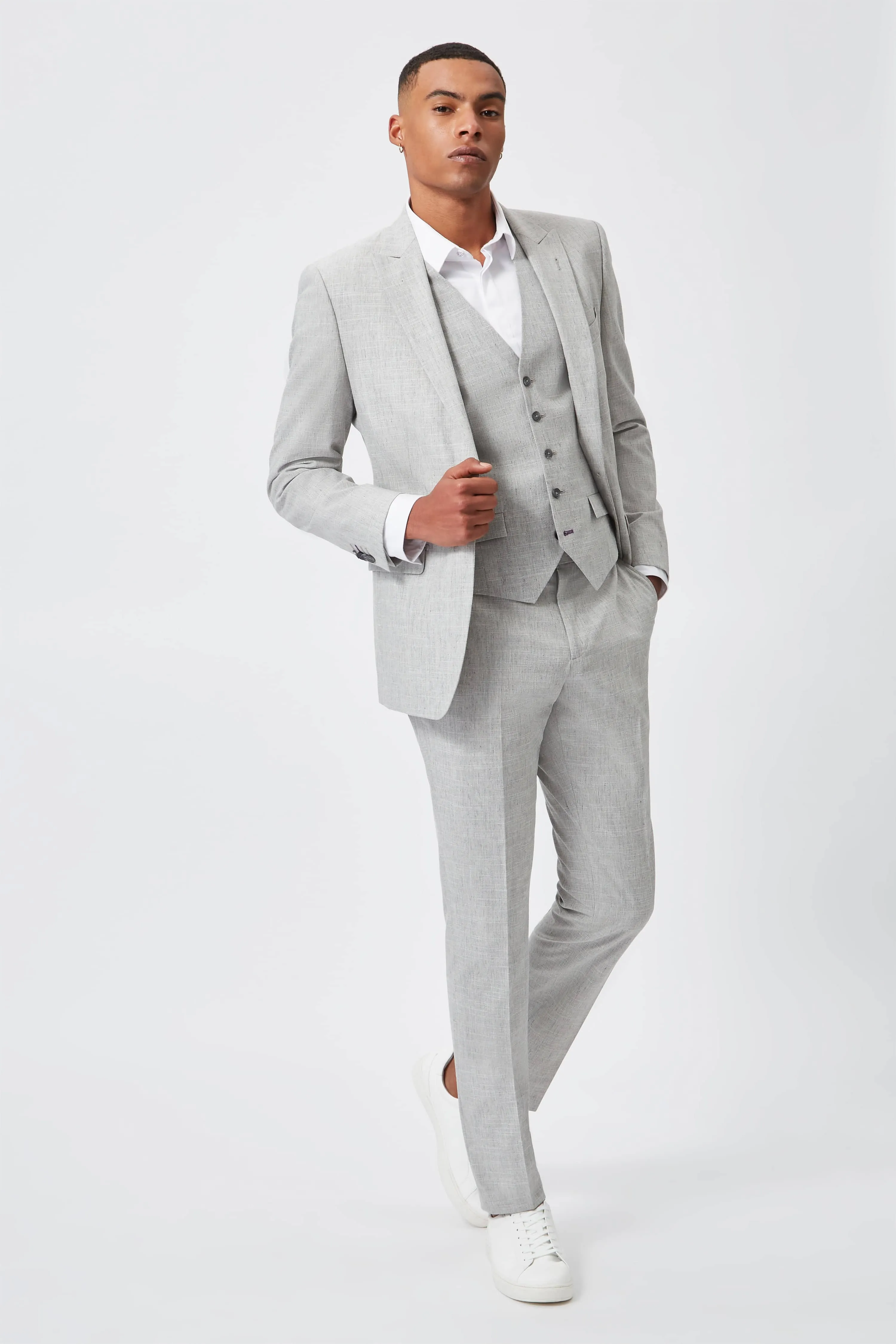 Perrin Slim Fit Grey Linen Waistcoat - ARCHIVE