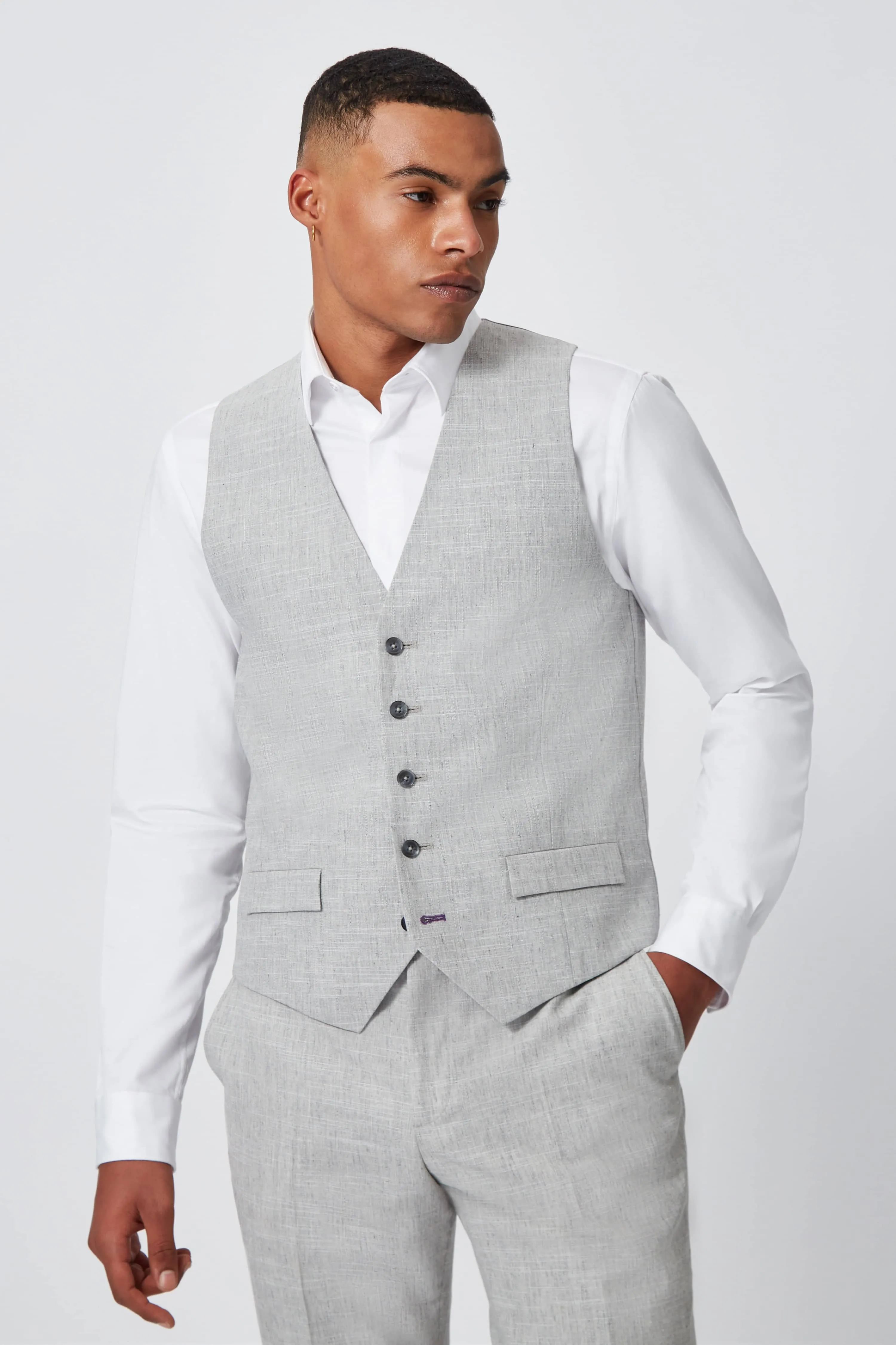 Perrin Slim Fit Grey Linen Waistcoat - ARCHIVE