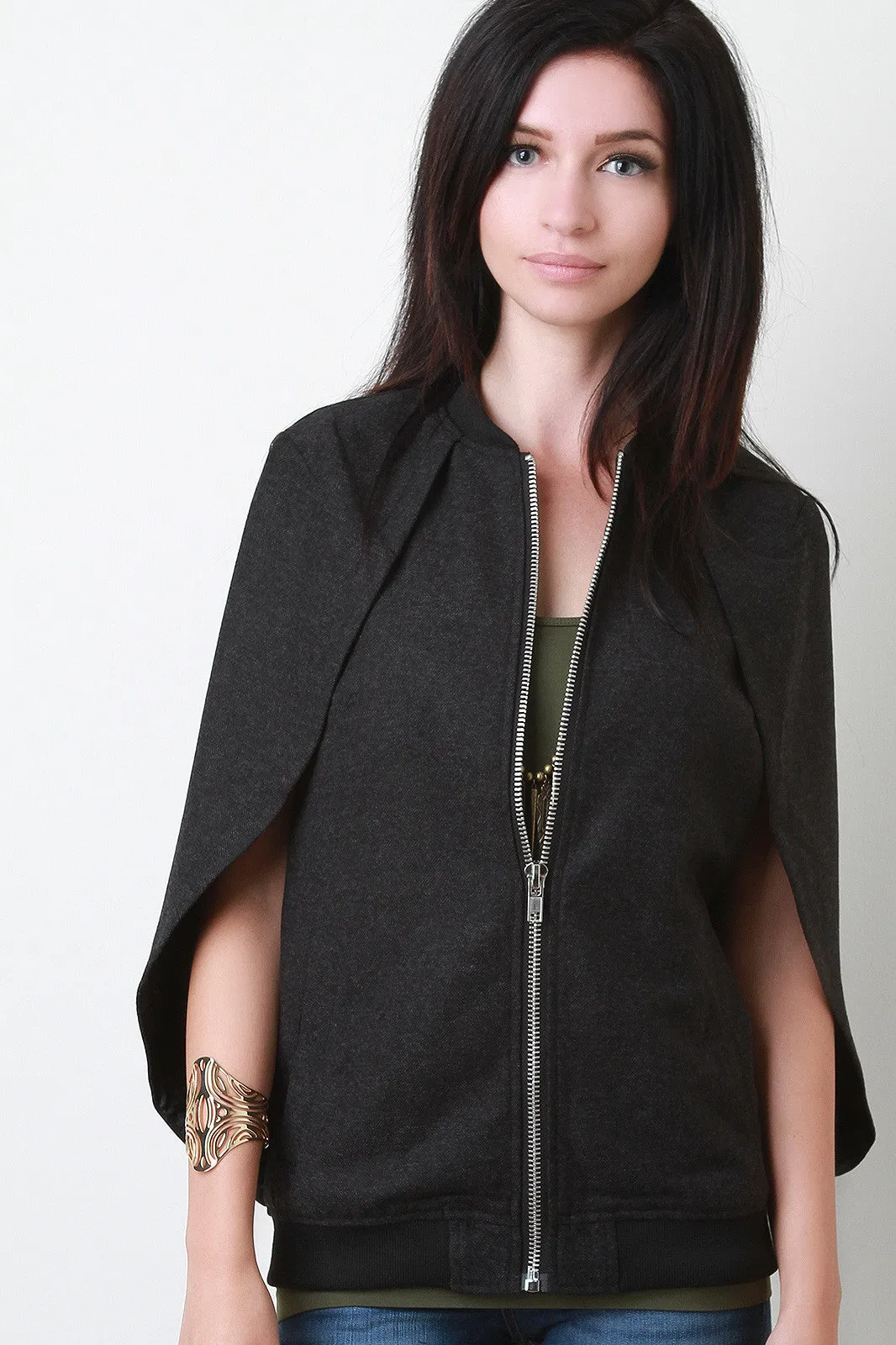 Pocket Zipper Cape Jacket