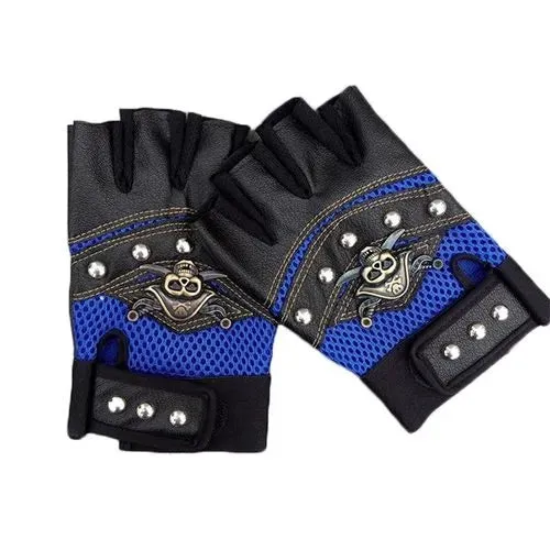 PU Leather Skull Punk Black Driving Motorcycle Bike Rider Fingerless Gloves Unisex