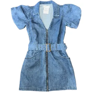 Puff Sleeve Denim Belted Mini Dress