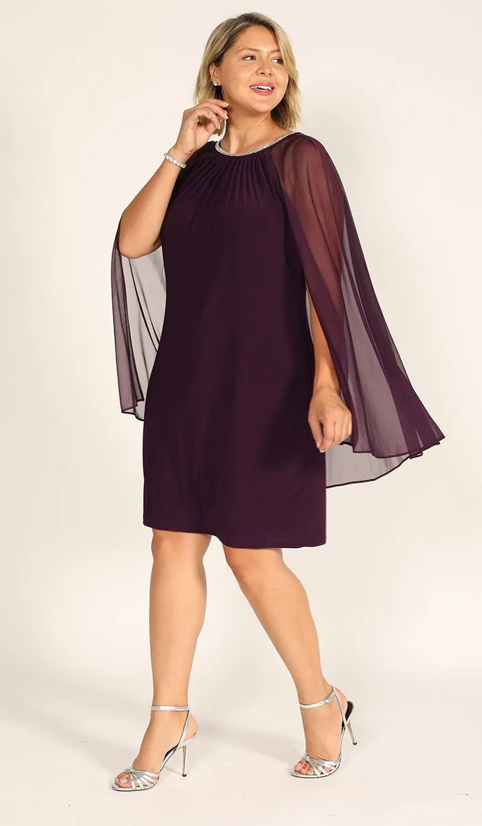 R&M Richards 2496W PlusSize Chiffon Cape Dress