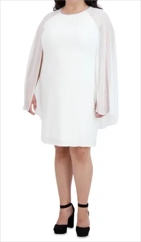 R&M Richards 2496W PlusSize Chiffon Cape Dress