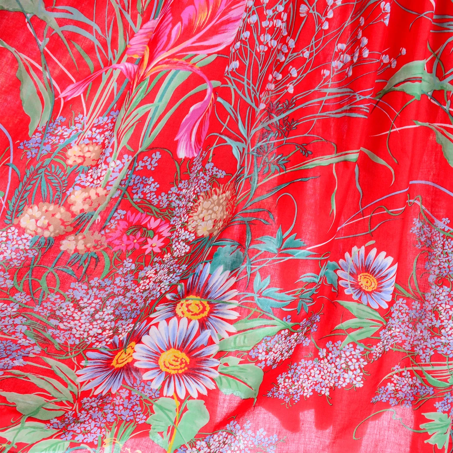 Red Floral Cotton Vintage 1970s Maxi Dress