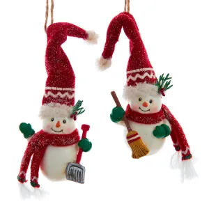 Red Knit Hat Snowman Ornaments, 2 Assorted