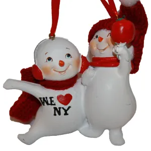 Resin "We Love New York" Family of 2 Snowman Couple Christmas Ornament, CC004