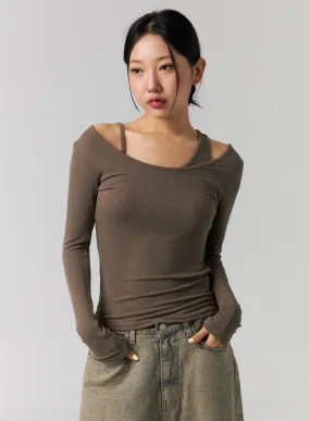 Ribbed Layered Cami and Long Sleeve Top CG316