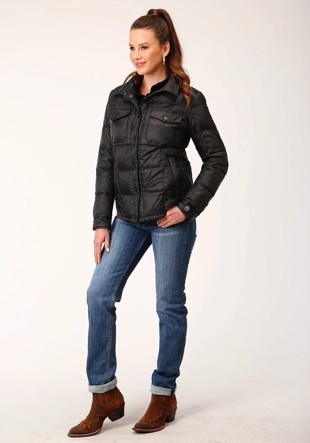 Roper Womens Down Shirt Black Nylon Insulated Jacket