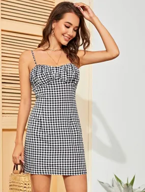 Ruched Bust Gingham Slip Dress