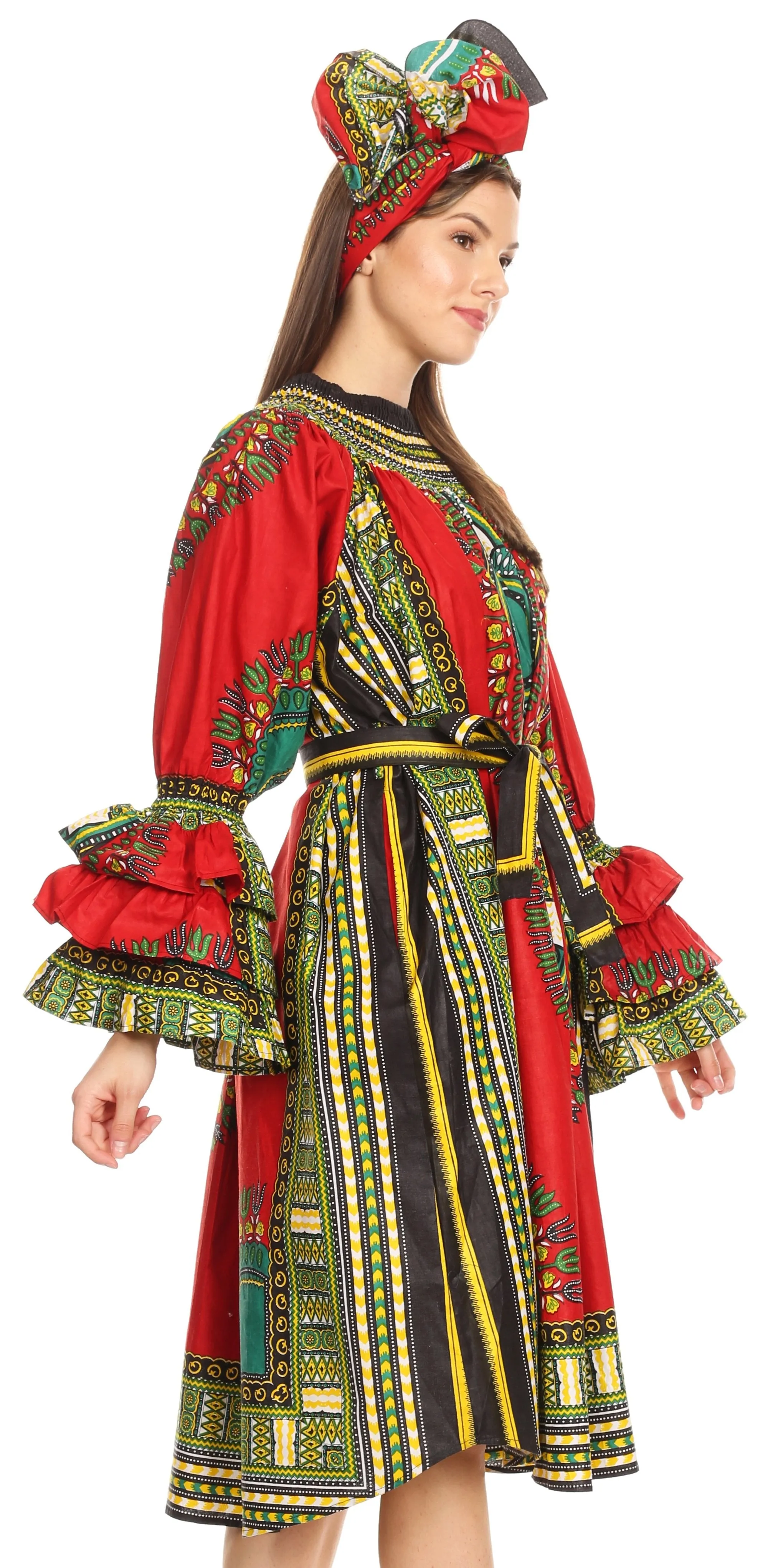 Sakkas Marta Women's Long Sleeve Off Shoulder Cocktail African Dashiki Midi Dress